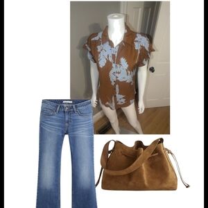 Pleione Rust and Light Blue Patterned Shirt